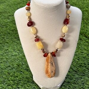 VTG Boho‎ Chic Gemstone Necklace Earth Tone Beaded Statement Jewelry Fashion